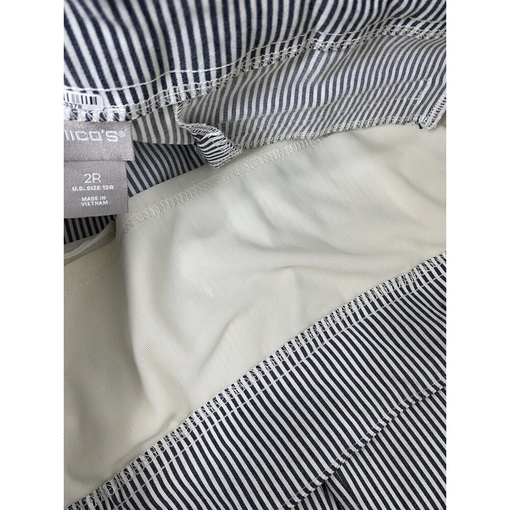 Chico's Dress Pants Women's Size 2R 12 L Navy Blue White Pinstripe  Stretch - Picture 9 of 14